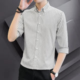 Wiaofellas Men's Shirt Striped Shirt 5 Minute Sleeve Men's Shirt Fashion Korean Style Slim Top Men's