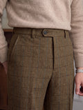 Wiaofellas  -  Autumn Winter Men Houndstooth Check Suit Trousers, Neapolitan Button Tab Straight‑Leg Business Office Pants