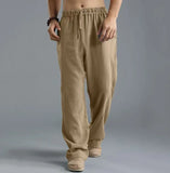 WIAOFELLAS  -  Fashion Summer New Men's Cotton Linen Casual Pants Breathable Loose Trousers For Male Solid Elastic Waist Long Sweatpants S-5XL