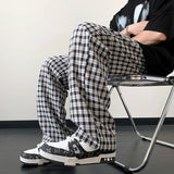 Wiaofellas Summer Thin Casual Pants Men Fashion Oversized Ice Silk Pants Men Streetwear Loose Plaid Pants Mens Trousers Large Sizes M-5XL