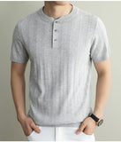 Wiaofellas  -  Brand Laisel Linen Knitted T-shirt Men's Short Sleeved Slim Casual Business Polo Shirts Round Neck Social Versatile Base T-shirt