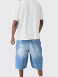 WIAOFELLAS  -  Men s Distressed Denim Shorts with Cargo Pockets and Relaxed Fit Knee-Length Pull-On Jeans
