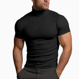 Wiaofellas  -  Summer Solid Color Short-sleeved Fashion Bottoming Shirt Men's Tight Turtleneck T-shirt