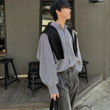 WIAOFELLAS  -  Oversized Men's Autumn Loose Japanese Style Black Striped Casual Shirt, Long Sleeve Shirt Korean Style Fashion Lapel Top Unisex
