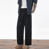 Wiaofellas  -  Mens Cropped Linen Blend Dress Pants Casual Drawstring High Waist Breathable Suit Trousers Japanese Clean Fit Straight Trousers