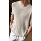 WIAOFELLAS  -  Breathable cotton and linen short-sleeved men's summer thin floral sweater lazy and relaxed Old money style T-shirt