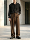 Wiaofellas  -  Fashionable Mens Vintage Loose Straight Suit Pants  Daily Casual Button Trousers Autumn Winter Outdoor Bottoms For Men