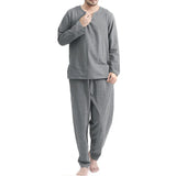 Wiaofellas European American Men Autumn Pajamas Sets New Casual Two-piece Sleepwear Thin Breathable Loose Fitting Home Clothing Suit Male
