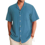 WIAOFELLAS  -  British Men'S Shirt New Summer Solid Color Casual Lapel Simple Breathable Top Comfortable Open-Collar Men'S Loose Beach Shirt