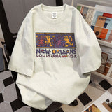 WIAOFELLAS  -  Men Clothing T Shirts New Summer High-end Designed Loose Casual Pure Cotton Cartoon Letters Doodle Print Short-sleeved T-shirt