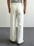 Wiaofellas  -  Men Solid Color Neapolitan Straight Suit Pants Elegant Light Business Commuter Button Loose Casual Office Dress Trousers