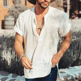 Wiaofellas  -  New Fashion Cotton Linen Mens Shirts Casual Solid Color V-neck Long Sleeve Blouse Thin Summer Oversized Loose Shirts For Men