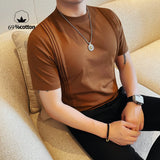 WIAOFELLAS  -  69% Cotton Stretch Men's T-Shirt - Breathable Modern Fit with Vertical Seam Detail, Timeless Casual Top for Everyday Comfort