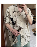 WIAOFELLAS  -  Korean Version of Retro Drooping Thin Tie-dye Short-sleeved Cuban Collar Shirt Men's Summer Floral Loose Hong Kong Style Top