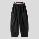 Wiaofellas  -  Men's Wide Leg Pants Solid Color Elastic Waist Joggers Trousers For Man Streetwear Baggy Pleated Casual Long Pants