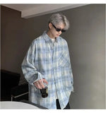 Wiaofellas  -  Tie-dye Plaid Long-sleeved Shirt New Loose Large Size Youth Casual Shirt Jacket