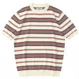 WIAOFELLAS  -  Vintage striped T-shirt High-end Lyocell knit Short sleeved men's slim crewneck top Summer
