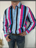 Wiaofellas  -  Men's Retro Western Striped Shirt Casual Short Sleeve Button-Up Cowboy Style Shirt