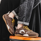 WIAOFELLAS  -  Fashion Niche Casual German Training Shoes Double Lace-up Flat Maillard College Style Flat Color Men's Shoes Four Seasons