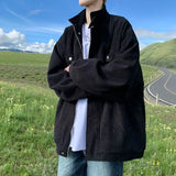 WIAOFELLAS  -  Retro Corduroy Brown Brown Coffee Jacket Men's American Fashion Brand Plus Size Loose Baseball Uniform Autumn Maillard Outfit