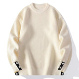 Wiaofellas  -  Trendy Cashmere Blend Fabric Sweater Warm Autumn Winter Wool Knitted Pullover Sweater With Cuff Button Design casual Tops