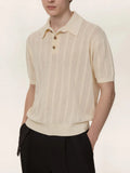 Wiaofellas  -  Vintage Hollow Out Knitting Tops For Men Summer New Casual Short Sleeve Breathable Polo Shirts Mens Stylish Slim Fit Polos