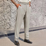 WIAOFELLAS  -  Mens Formal Straight Pants Business Side Buckle Casual Pants Classic Fashion British Style Elegant Trousers Men'S Clothing 2025