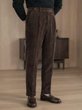 Wiaofellas  -  Men Fall Corduroy Suit Trousers, Italian Naples Single Pleat Straight Pants, Cotton Fabric for Business Office Daily Commute