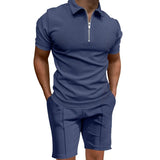 Wiaofellas  -  Men's Summer Suits Solid Color Waffle Lapel Slim-fit Short Sleevett-shirt Casual Fashion Men's Clothing