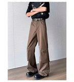 WIAOFELLAS  -  Simple Men's Casual Trousers Solid Color Multi Pockets Zipper Splicing Straight New Wide Leg Male Pants Summer 24K3872