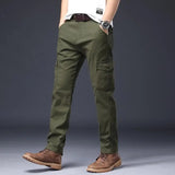 WIAOFELLAS  -  Plus Size 28-40 Men Cargo Pants Spring Autumn  Casual Muti Pocket Cotton Slim Straight  Elastic Long Outdoor without Belt