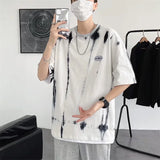 Wiaofellas  -  Tie-dyed Short-sleeved T-shirt Men's Loose Design and Casual Half-sleeved