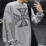 WIAOFELLAS  -  Mens Clothing Spring Fashion Casual Loose Long-Sleeved T-Shirt American Street Trend Printing Retro Hip-Hop Y2k T-Shirt Men