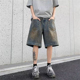 WIAOFELLAS  -  Vintage Men Gradient Soliced Big Pocket Denim Shorts Fashion High Street Loose Straight Short Pants Male Summer