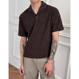 WIAOFELLAS  -  Romange Italian-style cat eye stone knitted short-sleeved men's old Qian style outfit base T-shirt Autumn clothes