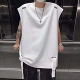 WIAOFELLAS  -  American Style Men's Vests Solid Color O-neck Ribbon Casual Menswear Loose Sleeveless Pullover Male Tank Tops Chic