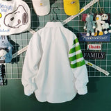 WIAOFELLAS  -  New Spring and Autumn Fashion Trend Simple Polo Collar Stripe Contrast Slouchy Style Casual Loose Men's Shirt Thin Coat