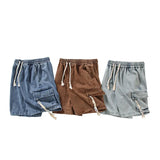 WIAOFELLAS  -  Washed Work Jeans Shorts Men's Summer Straight Trousers Hip-hop Retro Casual Five Trousers Elastic Waist Shorts