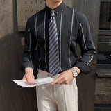WIAOFELLAS  -  High-quality Men's Striped Shirts Business Casual Button Down Long Sleeve Men Dress Shirt Wedding Party Formal Mens Clothing 5XL