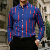 Wiaofellas  -  Men's Casual Striped Print Long Sleeve Shirt Turn-Down Collar Lightweight Business Daily Tops