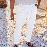 Wiaofellas  -  Wish New Men's Casual Cotton Linen Drawstring Pants Solid Color Simple Fashionable Loose Fit Beach Shorts from Mainland China