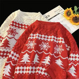 WIAOFELLAS  -  Japanese Retro Diamond-shaped Christmas Sweater Men and Women Couple Winter Pullover Knitted Sweater Top