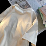 WIAOFELLAS  -  Men's Clothing Cotton T-Shirt Summer Short Sleeve Hong Kong Style Loose Fit Casual Trendy Solid Color Streetwear Top