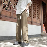 WIAOFELLAS  -  National Tide Casual Summer High-end Thin Ice Silk Wide-leg Straight Leg Trendy Knot Pants