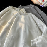 WIAOFELLAS  -  Autumn New Men's Long Sleeved Sweater Hong Kong Style Youth Solid Color Casual Simple Loose Round Neck