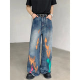 WIAOFELLAS  -  Blue Baggy Jeans Men Oversized Retro Graffiti Jeans Men Streetwear Hip-hop Loose Wide Leg Jeans Mens Vintage Denim Pants