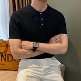 Wiaofellas  -  American Style Knitted Short Sleeve Polo Shirt Men's Slim Fit Casual Versatile Elastic T-Shirt Casual Wear Polyester Fiber