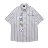 WIAOFELLAS  -  Men Clothing T-shirt Summer New High-end Designed Niche Chic College Style Cute Puppy Embroidered Striped Short-sleeved Shirt