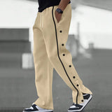 WIAOFELLAS  -  Daily Casual Loose Men Pant Buttons Patchwork Design Streetwear Straight Leg Trousers Lace-up Elastic Waist Harajuku Track Pants