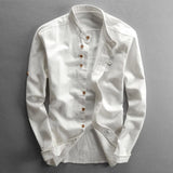 Wiaofellas 2024 Spring Long Sleeve Buttoned Solid T Shirts Tops Male O-Neck Polo Shirt Autumn Casual Cotton Linen Shirt For Men Clothing